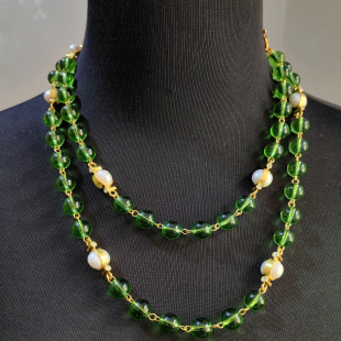 vintage中古饰品长款琉璃毛衣链珍珠项链简约打标欧美复古大品牌