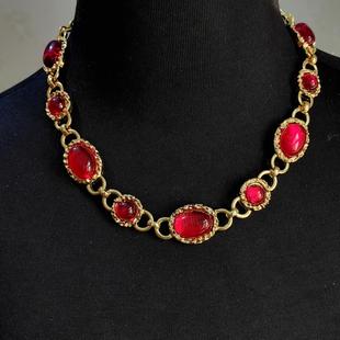 青岛中古vintage红色套装琉璃简约圣诞项链夸张耳钉套装中古欧美