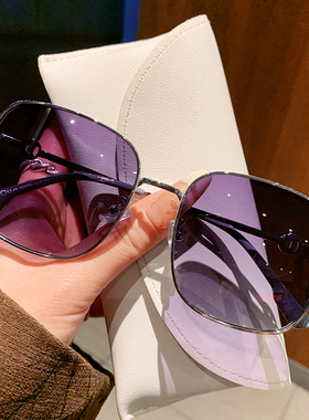 时尚大框偏光太阳镜女紫色镜片防紫外线显脸小高级感金属眼镜开车
