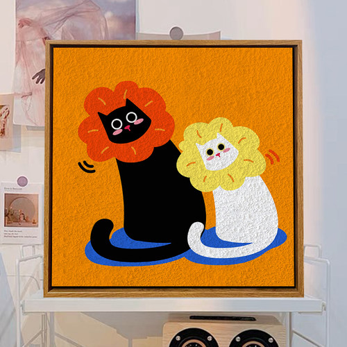 可爱猫咪石英砂立体肌理画