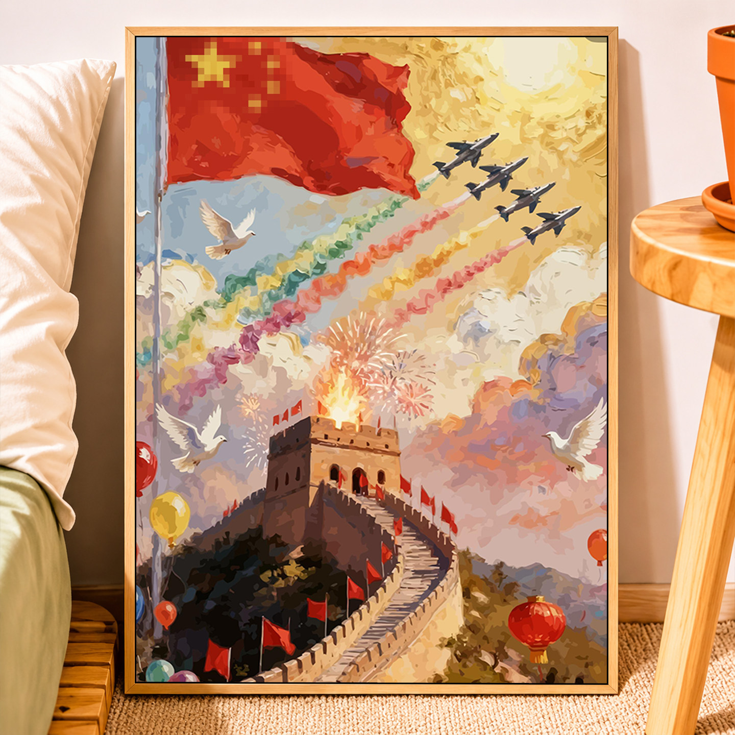 国庆节红色爱国主题数字油画diy填充手工作品礼物团建活动丙烯画