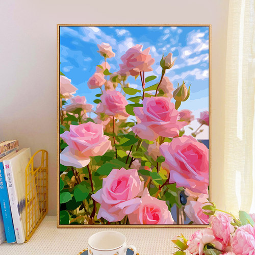 唯美玫瑰diy数字油画植物花卉