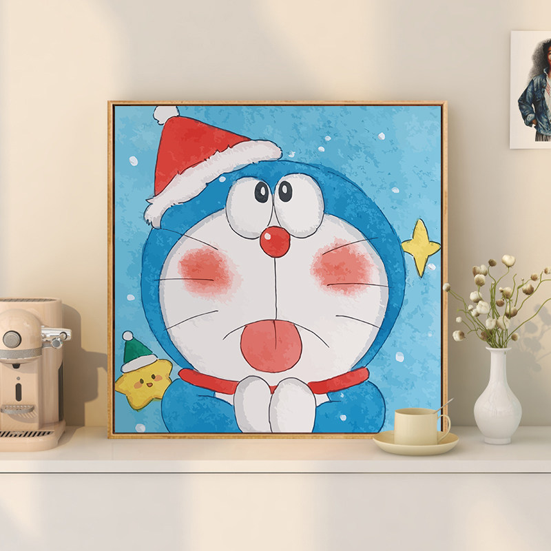 圣诞节哆啦a梦卡通数字油画diy填色画画丙烯油彩画手工填充涂鸦画