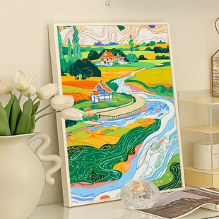 田野风景数字油画diy油彩画画填色印象梵高莫奈手工2024新款 填充