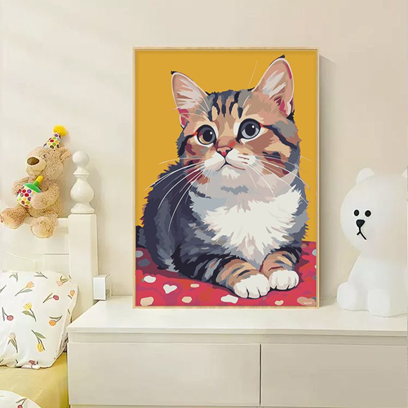 卡通猫咪数字油画DIY手工填色丙烯画打发时间解压治愈动物装饰画图片