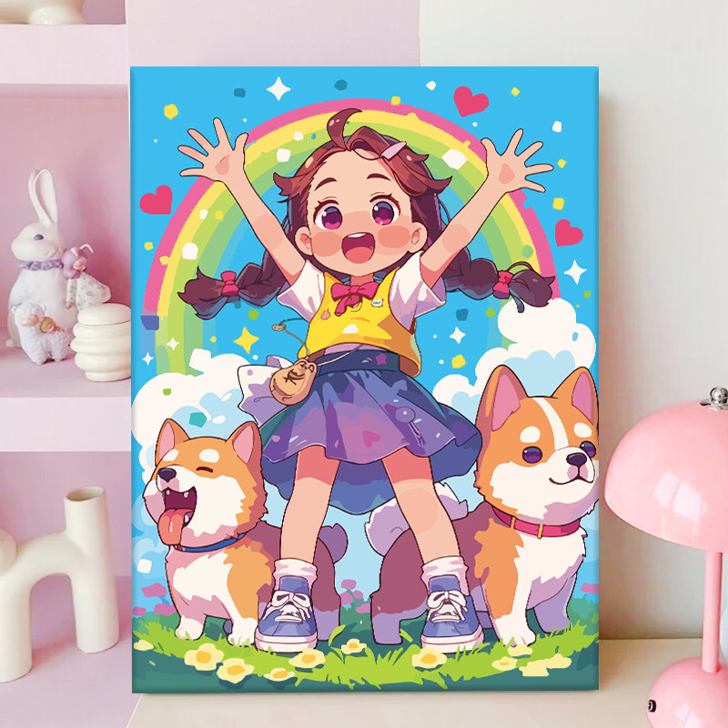 可爱女孩数字油画画diy填充61六一儿童节礼物颜料涂色手绘丙烯画,家居饰品,DIY/数字油画,淘宝优惠券,粉丝福利购,淘宝优惠卷