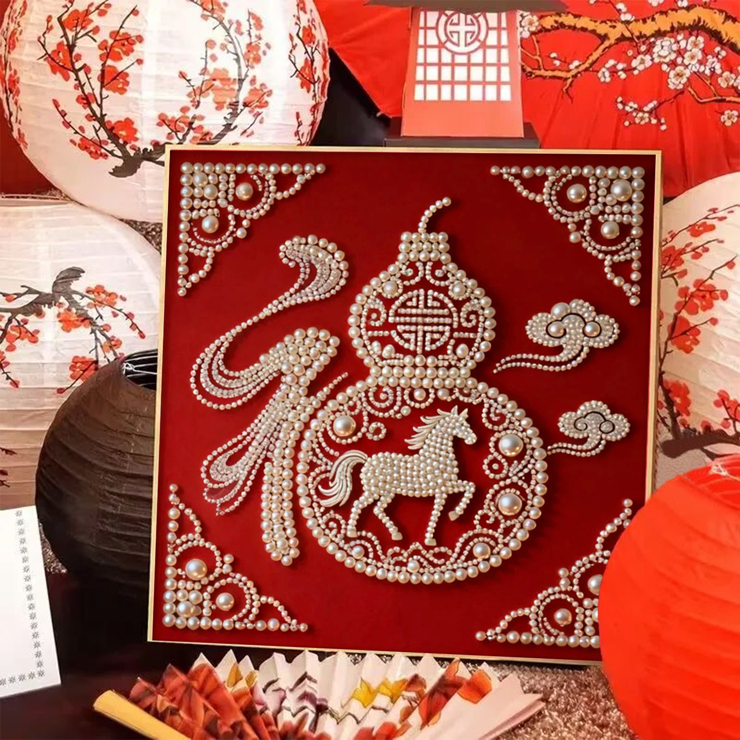 中式福禄新年创意珍珠画手工diy