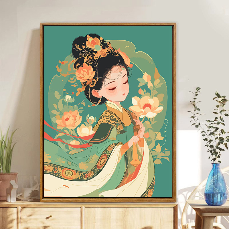 国韵古风美女diy数字油画手工填色治愈解压丙烯画涂色填充油彩画