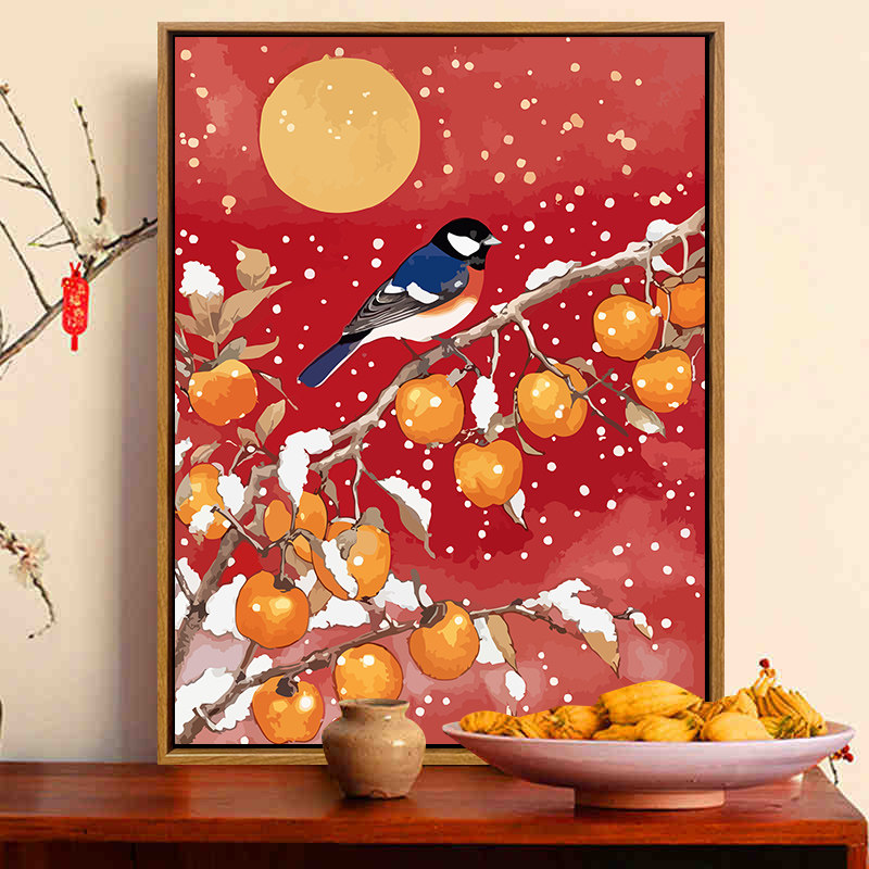 喜上眉梢柿柿如意数字油画diy喜鹊报喜好寓意手绘填充填色油彩画,家居饰品,DIY/数字油画,淘宝优惠券,粉丝福利购,淘宝优惠卷