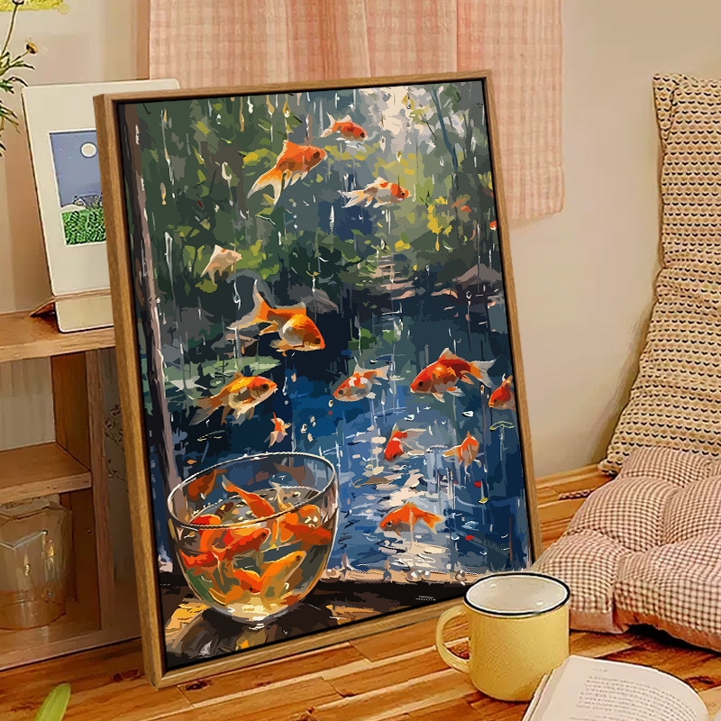 雨中金鱼diy数字油画手工填色