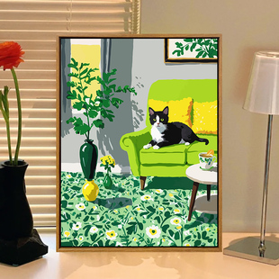 马蒂斯猫咪数字油画diy填充手工填色画画涂鸦丙烯油彩客厅装 饰画