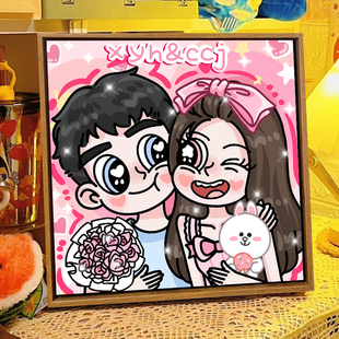 网红同款星蝶公主情侣diy数字油画人像卡通画像手绘定制礼物油画