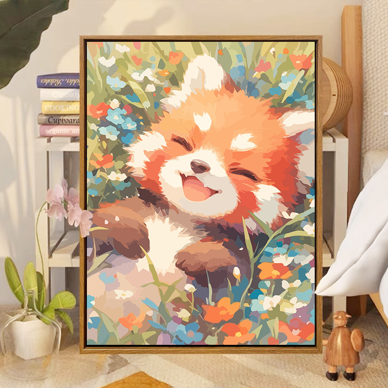 可爱小熊猫动物数字油画diy填色画画丙烯油彩画减压手工装饰挂画图片