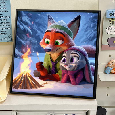 可爱卡通疯狂动物城数字油画diy填色画 手工手绘解压装饰儿童油画