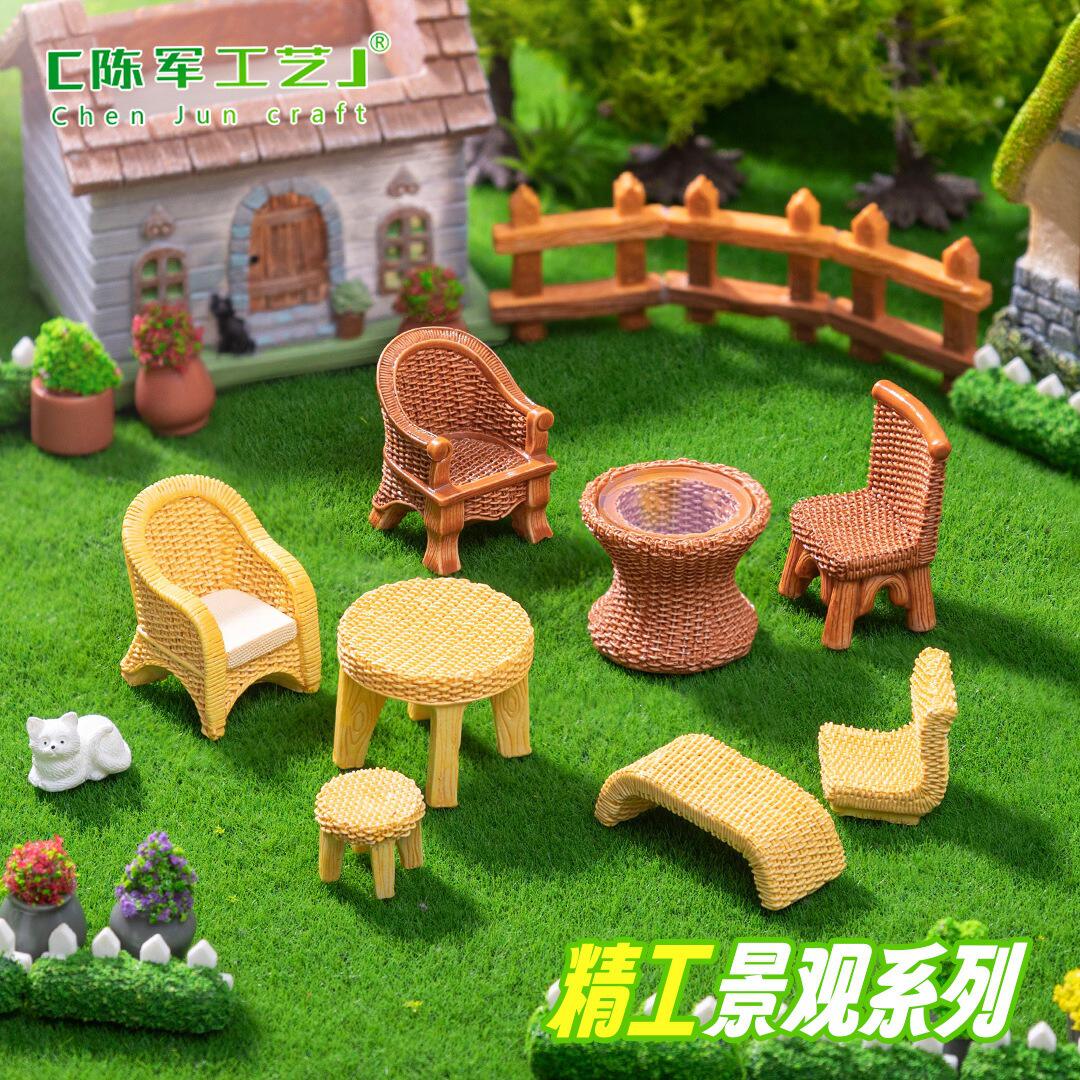 新款仿真竹编桌子椅子家具娃娃屋图片