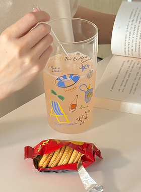 lelemonade玻璃杯带盖大容量女高颜值耐高温插画小众高硼硅吸管杯