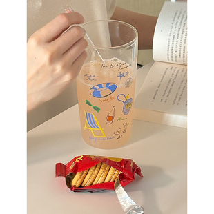 lelemonade玻璃杯带盖大容量女高颜值耐高温插画小众高硼硅吸管杯