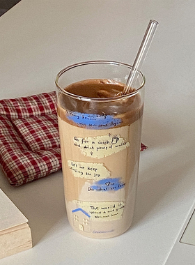 LeLemonade玻璃杯大容量女高颜值高硼硅耐高温ins小众插画吸管杯