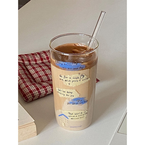 小众手绘插画大容量吸管玻璃杯