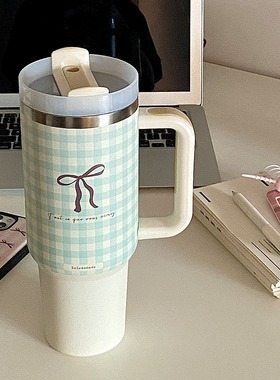 lelemonade保温杯女大容量Ins小众格纹高颜值吸管巨无霸冰霸水杯