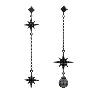 惊艳高级感复古黑色星流苏长款耳坠耳环不对称唯美超仙小众耳饰