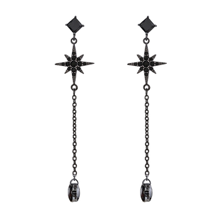 时髦黑色八星流苏耳链耳环925银针冷淡风日韩女小众耳钉个性