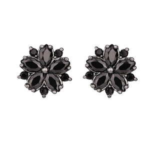 原创设计日韩冷淡风锆石黑樱花耳饰通勤黑钻花耳钉耳环温柔不张扬