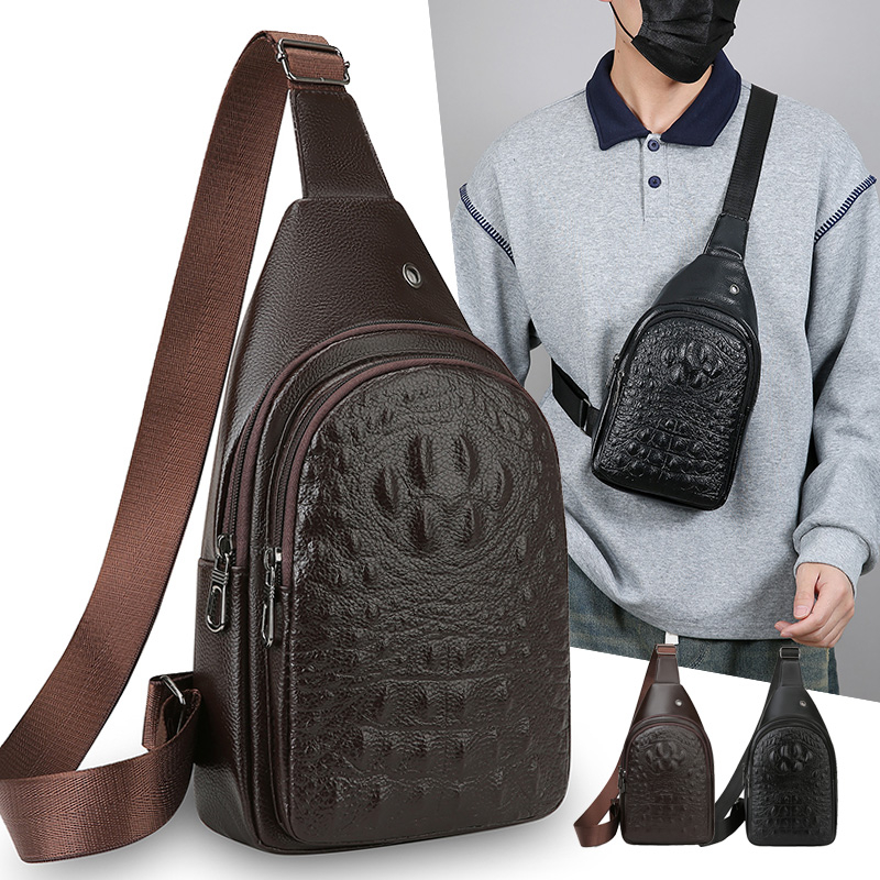 男士胸包软皮质感斜挎包韩版时尚百搭背包休闲运动单肩包胸前包男