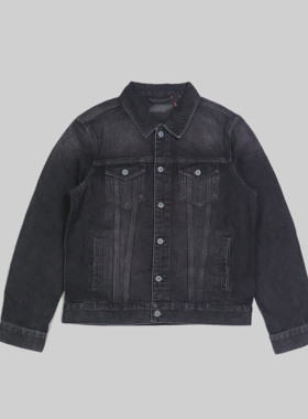 刁蛮公主 男女同款黑色洗水全开襟扣钮牛仔夹克/外套PZ