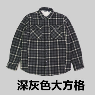 摁扣式 刁蛮公主 厚抓绒长袖 方格衬衣式 开襟外套d区 男士
