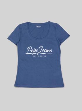 刁蛮公主  女士蓝灰色汤匙领印花短袖T恤3区