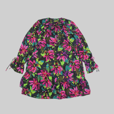 刁蛮公主 女士圆领开叉绑系带印花真丝套头直身连衣裙 i-4