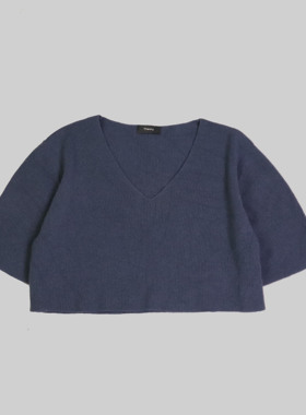 刁蛮公主 女士灰蓝色V领宽松短袖YR短装E-3