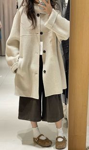韩国秀子家秋冬新款 宽松显瘦百搭休闲羊毛大衣女外套 韩版