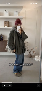 Lott皮有理秋冬新款 2025韩系休闲连帽女设计感毛领派克服外套克拆