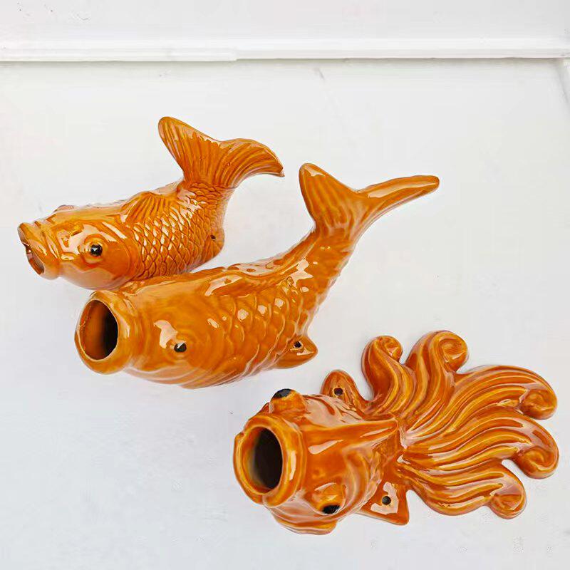 喷泉出水口排水口外墙排水鱼嘴流水陶瓷鲤鱼金鱼屋顶阳台排水