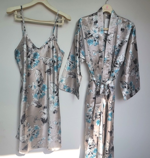 转行雅妮仿真丝睡衣女春夏季睡裙蚕丝绸短裙二件套睡袍家居服