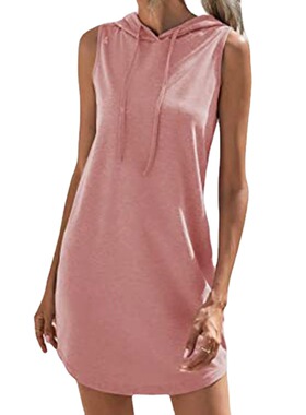 修身包臀连帽衫抽绳运动休闲女装纯色短款无袖连衣裙