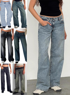 高质量欧美女士牛仔TEMU女士直筒牛仔裤