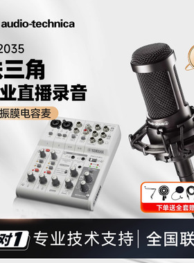 铁三角麦克风 AT2035电容话筒直播唱歌专用配音录音设备声卡套装
