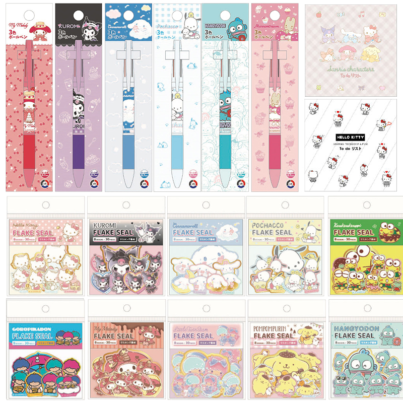 三丽鸥人物限定日本山野纸业限量黑红蓝三色圆珠笔0.7便签本贴纸