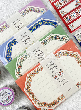 现货 新品日本文具女子博大赏Tyrol民族花卉刺绣风贴纸 胶带 便签