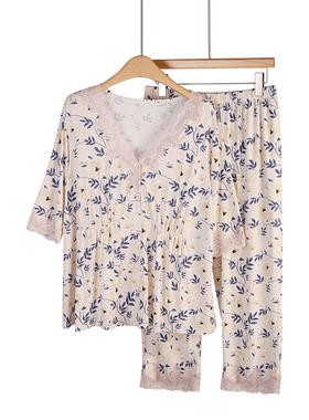 莫代尔印花蕾丝套装28159