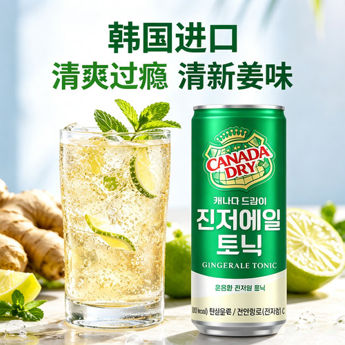 韩国进口CANADA DRY干姜汽水薄荷苏打水碳酸饮料直饮可乐汽水饮品