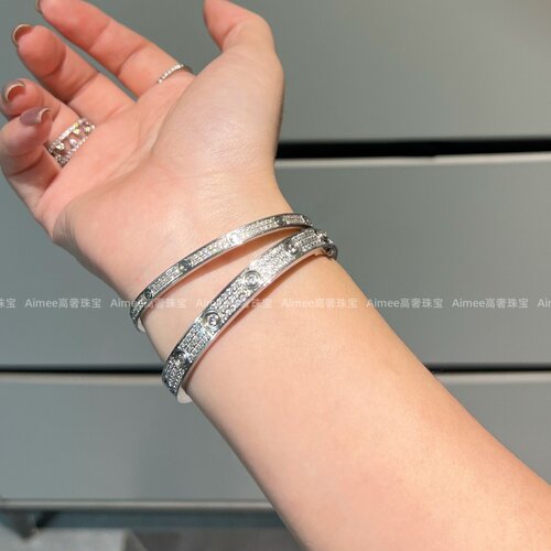 王嘉尔同款满天星手镯女18k玫瑰金轻奢高级感满钻love情侣手环窄