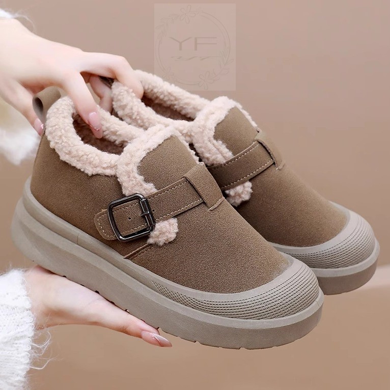 2025冬季新款老北京棉鞋女加绒加厚雪地靴保暖防滑一脚蹬妈妈鞋子