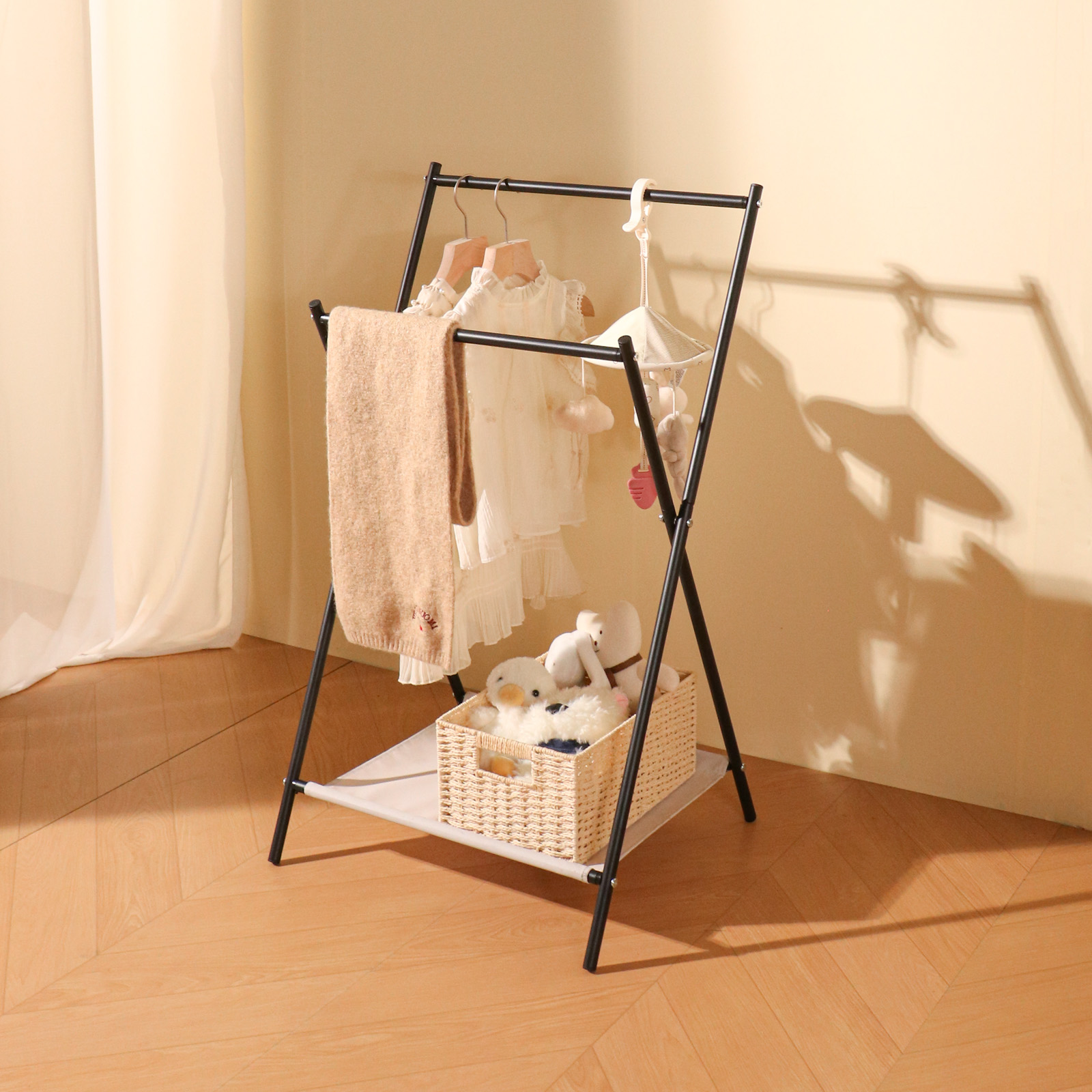 X型挂衣架带布层收纳错落衣物收纳架室内外多功能双杆折叠晾衣架