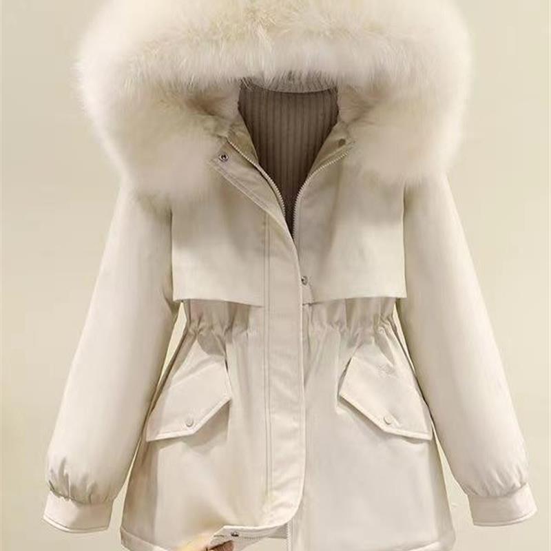 外贸派克服女中长新款冬季宽松韩版加绒加厚棉衣洋气棉袄工装外套