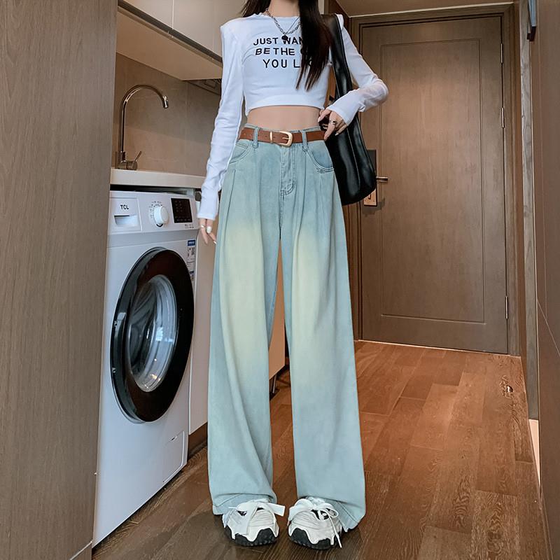 怀旧蓝高腰阔腿牛仔裤女秋冬季新款宽松显瘦垂感百搭直筒拖地裤子
