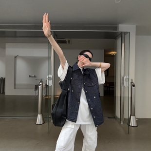 摩登mdeng197酷感风牛仔马甲女2026春新无袖 夹克外套H319 翻领工装